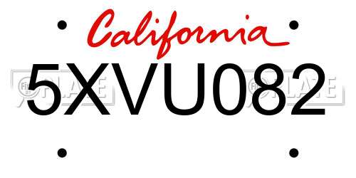 5XVU082 California License Plate