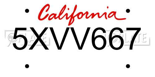 5XVV667 California License Plate