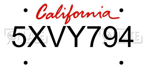 5XVY794 California License Plate