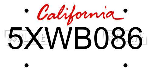5XWB086 California License Plate