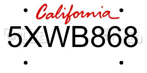 5XWB868 California License Plate