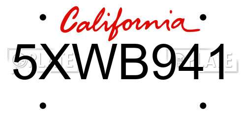 5XWB941 California License Plate