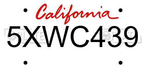 5XWC439 California License Plate