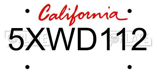 5XWD112 California License Plate