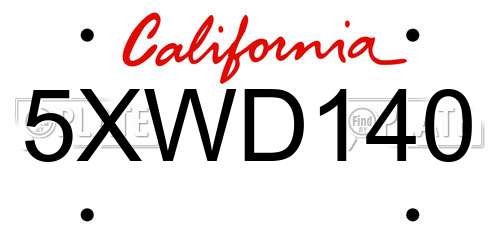 5XWD140 California License Plate