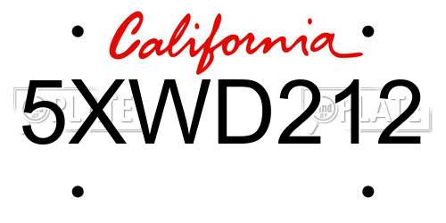 5XWD212 California License Plate