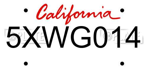 5XWG014 California License Plate