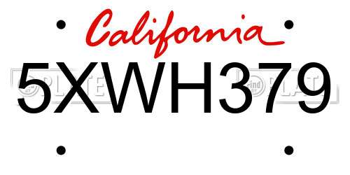 5XWH379 California License Plate