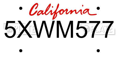 5XWM577 California License Plate