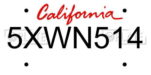 5XWN514 California License Plate