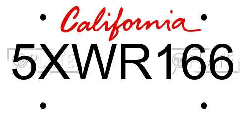 5XWR166 California License Plate