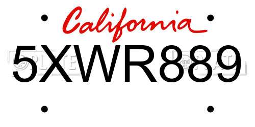 5XWR889 California License Plate