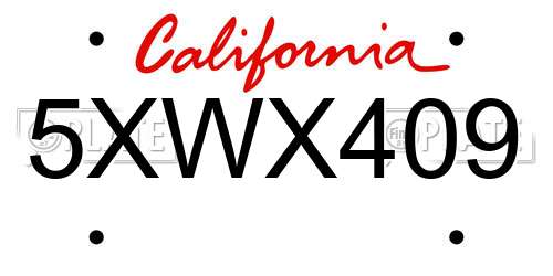 5XWX409 California License Plate