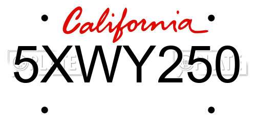 5XWY250 California License Plate