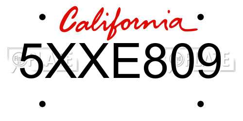 5XXE809 California License Plate