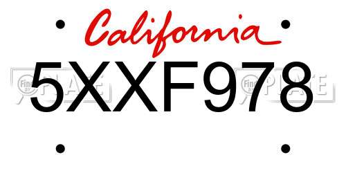 5XXF978 California License Plate