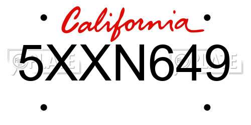 5XXN649 California License Plate