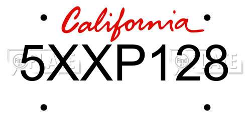 5XXP128 California License Plate