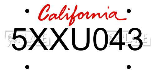 5XXU043 California License Plate