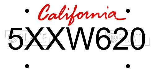 5XXW620 California License Plate