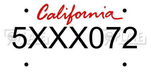 5XXX072 California License Plate
