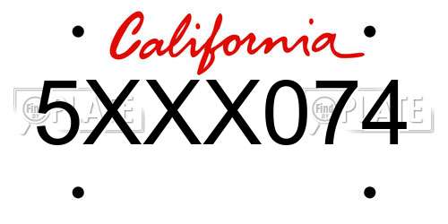 5XXX074 California License Plate