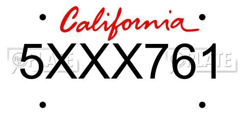 5XXX761 California License Plate