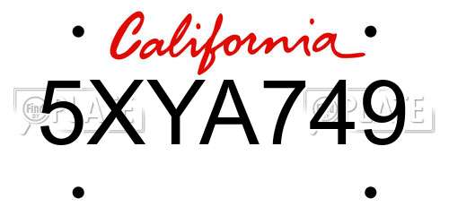 5XYA749 California License Plate