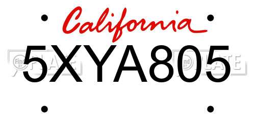 5XYA805 California License Plate
