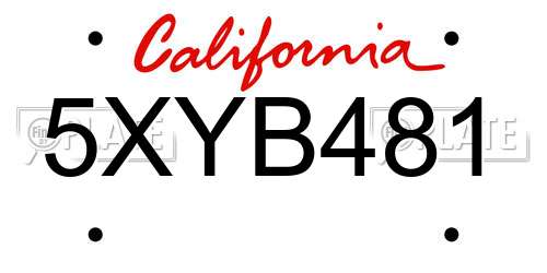 5XYB481 California License Plate