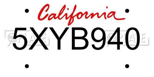 5XYB940 California License Plate