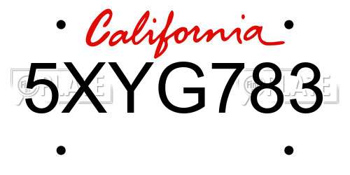 5XYG783 California License Plate