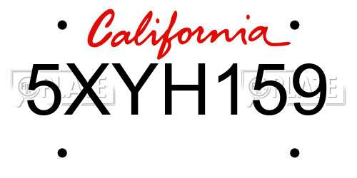 5XYH159 California License Plate