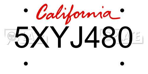 5XYJ480 California License Plate