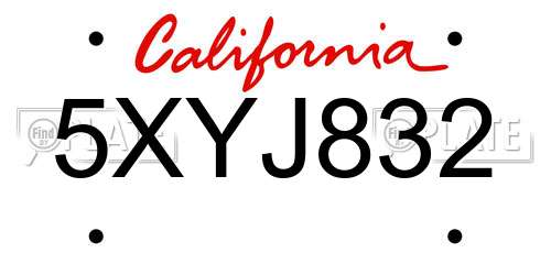 5XYJ832 California License Plate