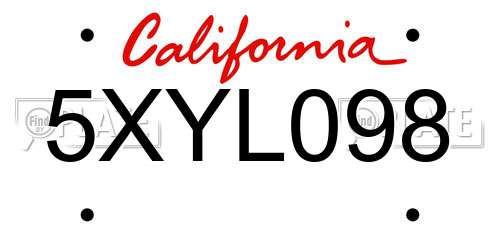 5XYL098 California License Plate