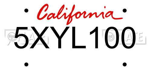 5XYL100 California License Plate