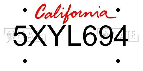 5XYL694 California License Plate
