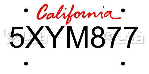 5XYM877 California License Plate