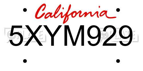 5XYM929 California License Plate