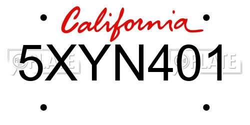 5XYN401 California License Plate