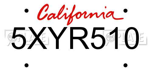 5XYR510 California License Plate