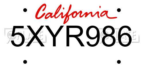 5XYR986 California License Plate