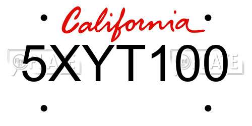 5XYT100 California License Plate