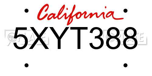 5XYT388 California License Plate