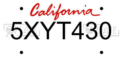 5XYT430 California License Plate