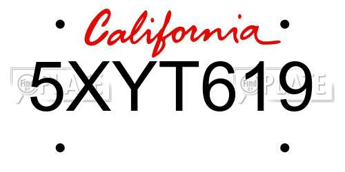 5XYT619 California License Plate