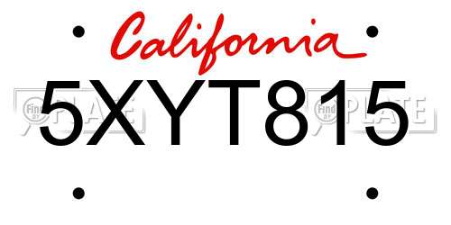 5XYT815 California License Plate