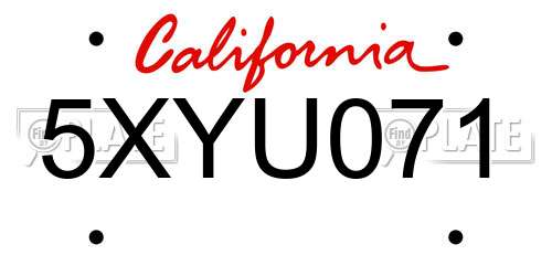 5XYU071 California License Plate