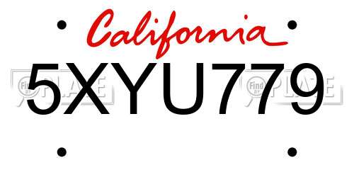 5XYU779 California License Plate
